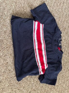 okie dokie Navy Short Sleeve Tee with Red & White Stripes